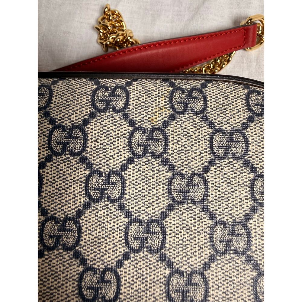 Gucci GG Supreme Mini Chain Crossbody Camera Bag - Hibiscus Red, Beige & Navy - Picture 15 of 15